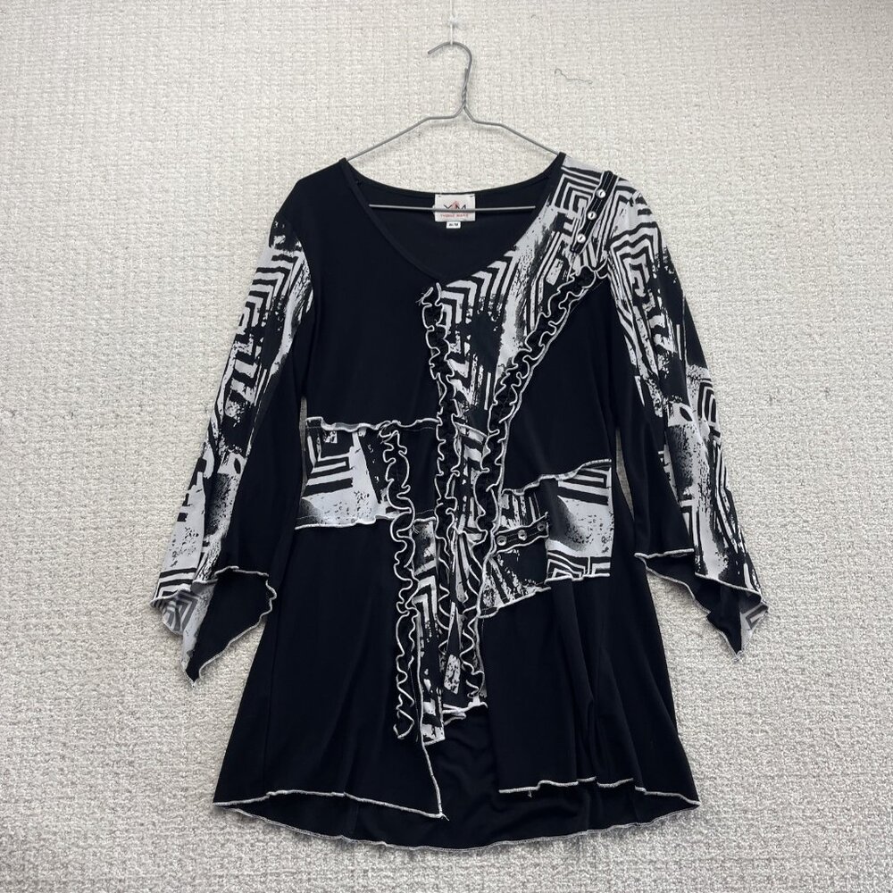 VTG Yvonne Marie Blouse Asymmetrical Ruffle Artsy Boho Wom Sz M Canada made
